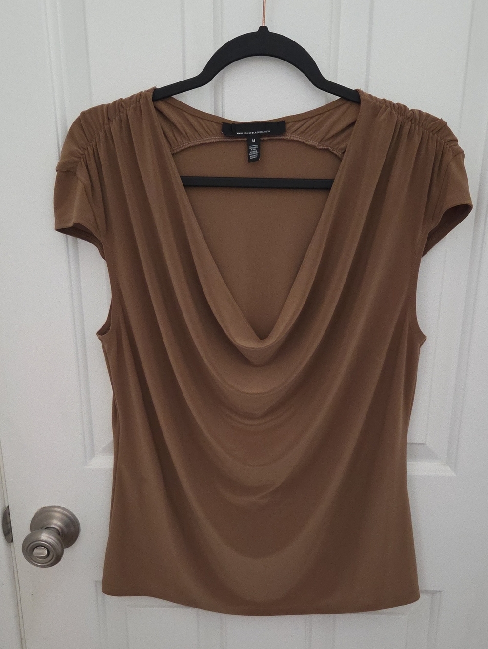White House Black Market Brown Cowl Neck Draped Top